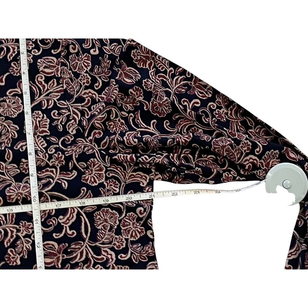 J. Jill Pure Jiil Burgundy Navy Floral Long Sleeve Shirt Tail T-Shirt, Boho, L - Picture 8 of 9